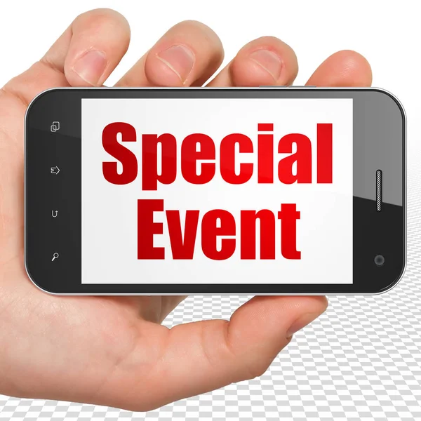 Concepto de negocio: Smartphone de mano con evento especial en pantalla —  Fotos de Stock