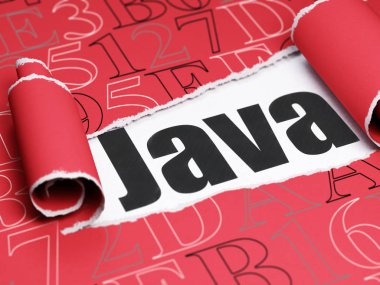 Programlama kavramı: metin Java yırtık kağıt altında siyah