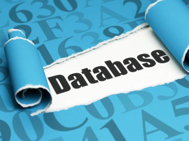 Yazılım kavramı: metin veritabanı yırtık kağıt altında siyah