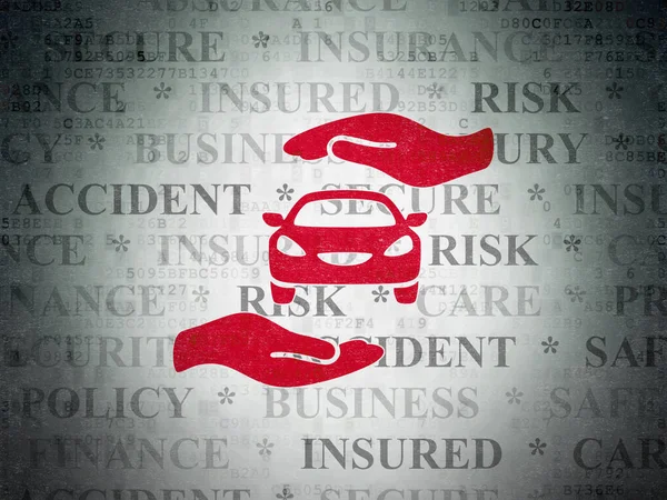 Versicherungskonzept: Auto und Handfläche auf digitalem Datenpapier — Stockfoto