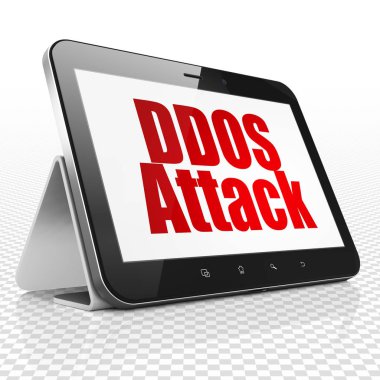 Güvenlik kavramı: Ddos saldırı ekranda Tablet bilgisayarınızla
