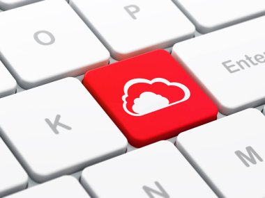Ağ kavramı bulut: bulut bilgisayar klavye arka plan üzerinde