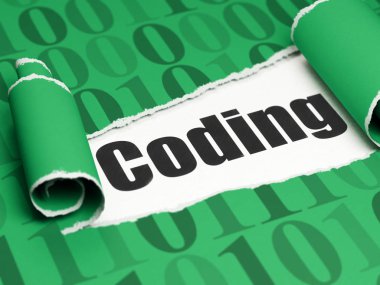 Veritabanı kavramı: siyah metin yırtık kağıt parçası altında kodlama