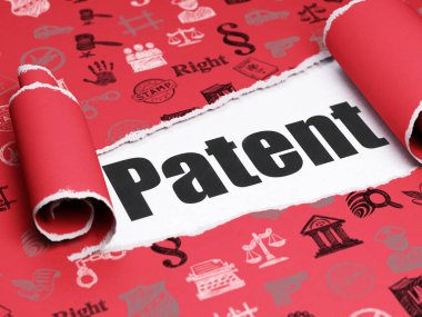 Hukuk kavramı: metin Patent yırtık kağıt altında siyah