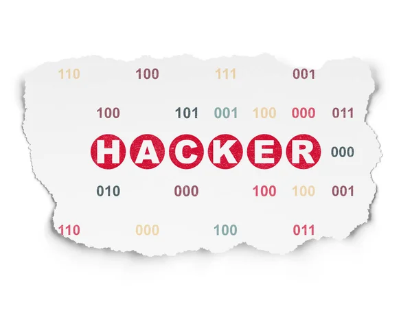 Concepto de protección: Hacker sobre fondo de papel roto — Foto de Stock