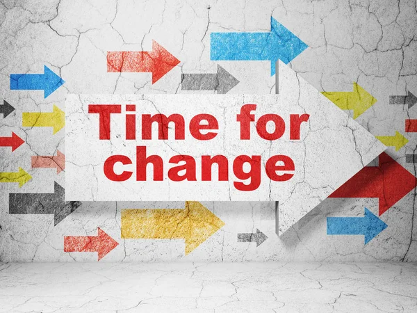 Zeitkonzept: Pfeil mit Zeit für Veränderung auf Grunge-Wandhintergrund — Stockfoto