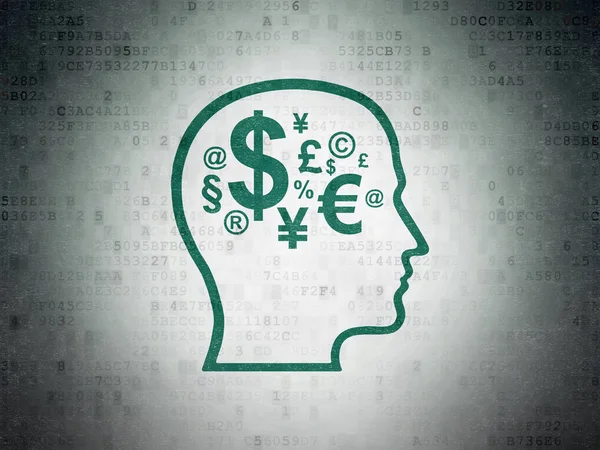 Concepto de marketing: Head With Finance Symbol on Digital Data Paper background — Foto de Stock