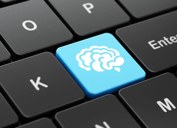 Понятие здоровья: Мозг на фоне компьютерной клавиатуры — стоковое фото