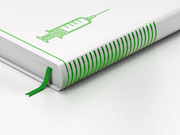 Health concept: closed book, Syringe on white background — Stock Photo, Image