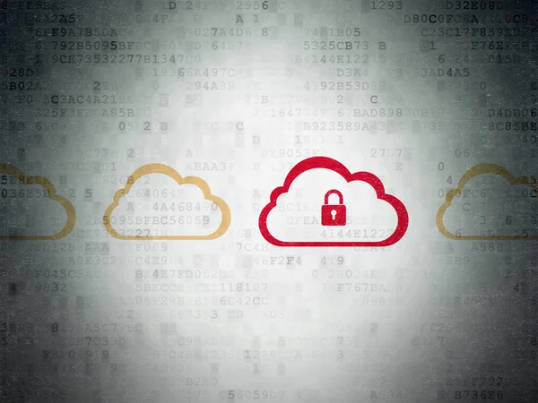 Conceito de computação em nuvem: nuvem com ícone de cadeado no plano de fundo do Digital Data Paper — Fotografia de Stock