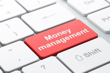 Bankacılık kavramı: bilgisayar klavye arka plan üzerinde para yönetimi
