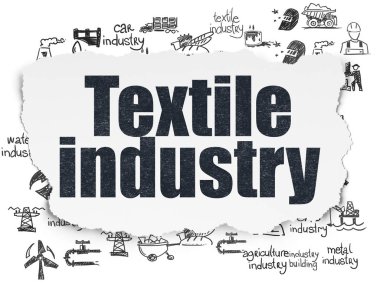 Manufacuring kavramı: yırtık kağıt arka plan üzerinde Tekstil Sanayi