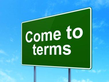 Hukuk kavramı: koşulları için yol işareti arka plan üzerinde gelmek