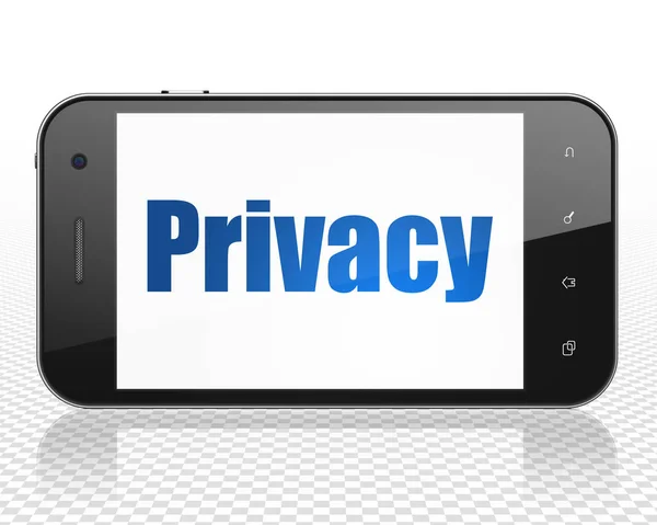 保护的概念︰ 智能手机上显示的隐私 — 图库照片