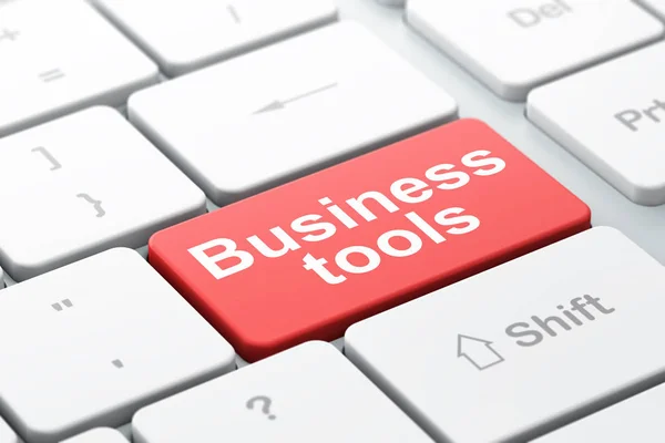 Концепція бізнесу: Бізнес-інструменти на фоні клавіатури комп'ютера — стокове фото
