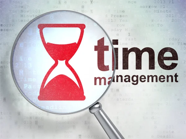 Tid koncept: timglas och Time Management med optiska glas — Stockfoto