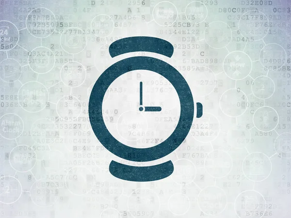 タイムラインの概念: デジタル データ用紙の背景に手時計 — ストック写真