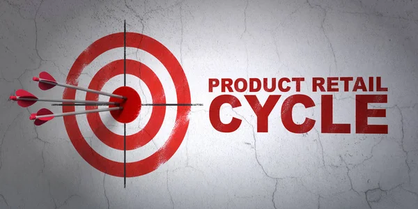 Concept marketing : cible et cycle de vente au détail de produits sur fond mural — Photo