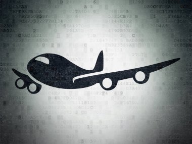 Turizm kavramı: dijital veri kağıt arka plan üzerinde uçak