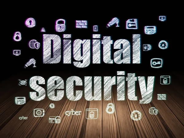 Concepto de privacidad: Seguridad digital en sala oscura grunge — Foto de Stock