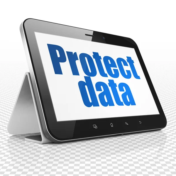 隐私权的概念︰ 具有保护数据上显示平板电脑 — 图库照片