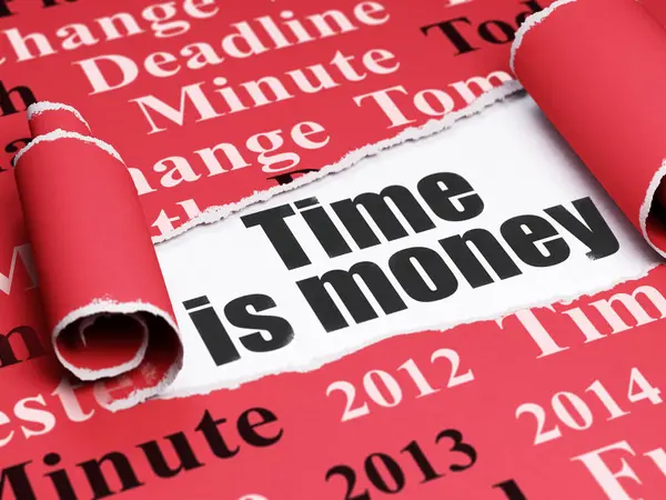 Concepto de tiempo: texto negro El tiempo es dinero bajo el pedazo de papel roto — Foto de Stock