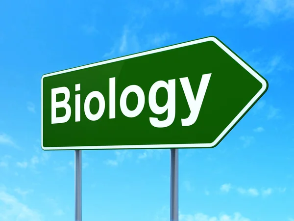 Begrip van de wetenschap: biologie op weg teken achtergrond — Stockfoto