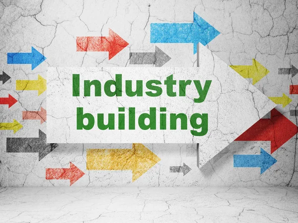 Industrie concept: pijl met industrie gebouw op grunge muur achtergrond — Stockfoto