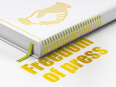 Siyasi kavram: kitap el sıkışma, beyaz zemin üzerine basın özgürlüğü