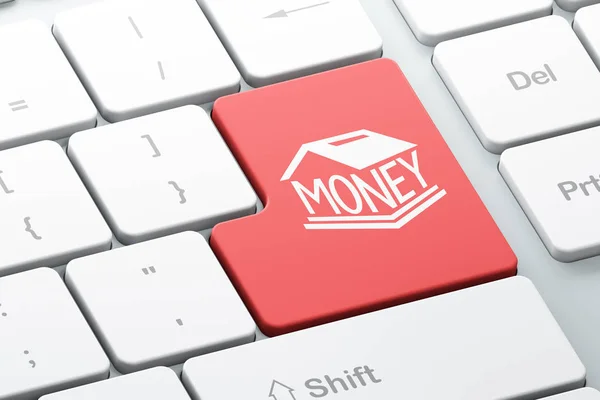Koncepcja pieniądza: Money Box na tle klawiatury komputera — Zdjęcie stockowe