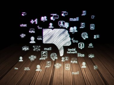 Sosyal ağ kavramı: grunge karanlık odada başparmak aşağı