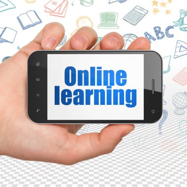 Eðitim konsepti: Çevrimiçi Öðrenim sergilenirken El Tutma Akıllı Telefonu