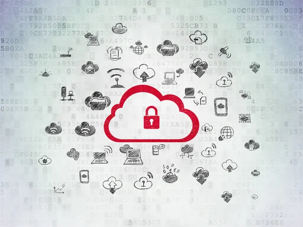 Cloud-Technologiekonzept: Cloud mit Vorhängeschloss auf digitalem Datenpapier-Hintergrund — Stockfoto