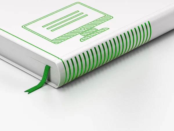 Σχεδίαση Web: κλειστό βιβλίο, οθόνη σε λευκό φόντο — Φωτογραφία Αρχείου