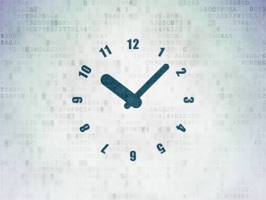 Zaman çizelgesi kavramı: dijital veri kağıt arka plan üzerinde saat