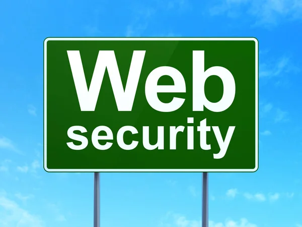 Концепция веб-разработки: веб-безопасность на фоне дорожных знаков — стоковое фото