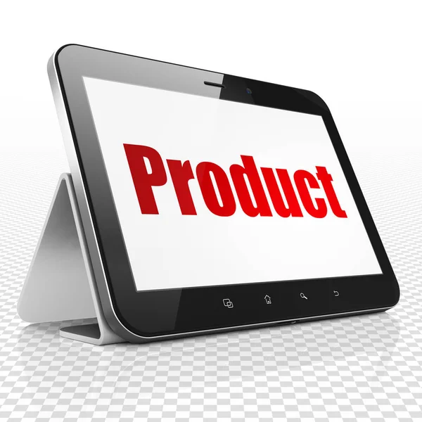Marketing fogalma: a terméket a kijelző tábla-PC — Stock Fotó