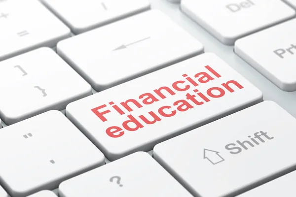 Učební koncept: finanční vzdělání na pozadí klávesnice počítače — Stock fotografie