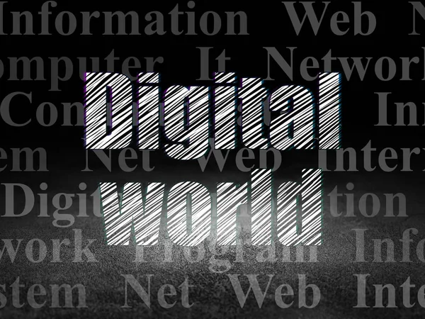 Data concept: Digital World in grunge dark room — Stock Photo, Image