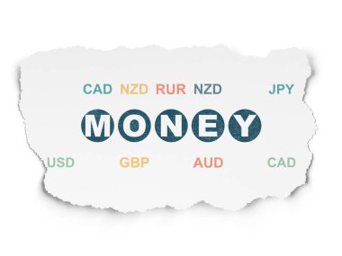 Bankacılık kavramı: para yırtılmış kağıt arka plan üzerinde