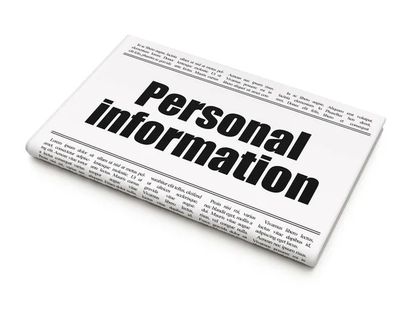 Concepto de seguridad: titular del periódico Información personal — Foto de Stock