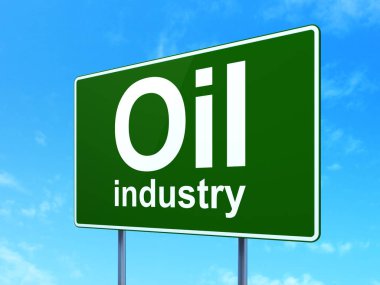 Manufacuring kavramı: petrol endüstrisinin yol işareti arka plan üzerinde