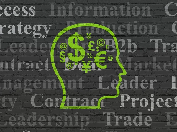 Finance concept: Head With Finance Symbol on wall background — Stock Photo, Image