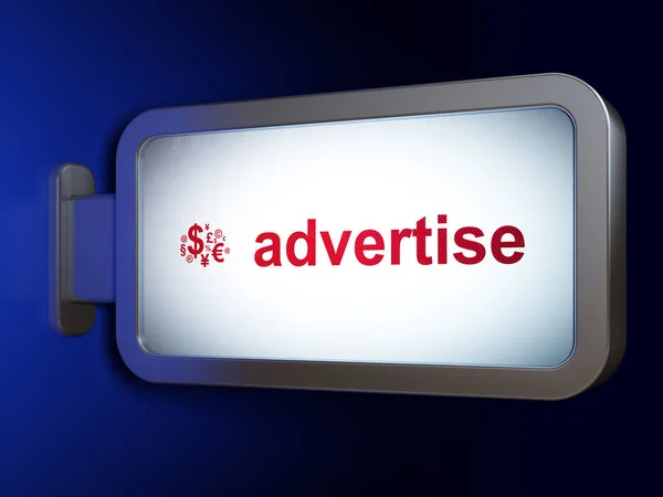 広告の概念: 広告と看板の背景に財務の記号 — ストック写真
