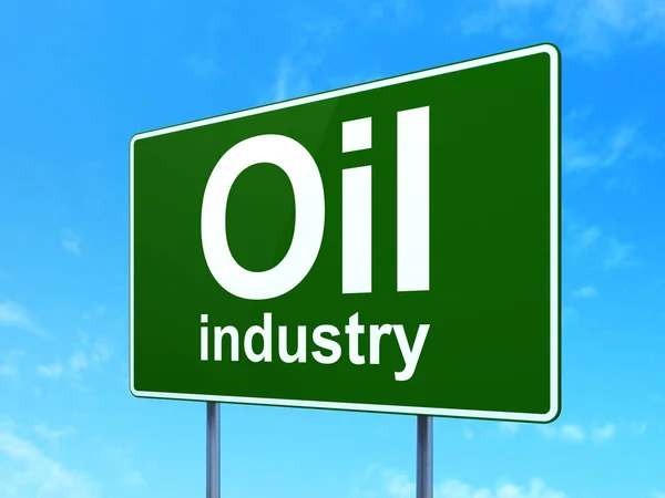 Manufacuring kavramı: petrol endüstrisinin yol işareti arka plan üzerinde — Stok fotoğraf