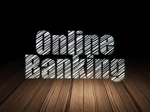Концепция денег: Интернет-банкинг в гранж-темной комнате — стоковое фото