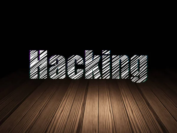 Conceito de proteção: Hacking em sala escura grunge — Fotografia de Stock