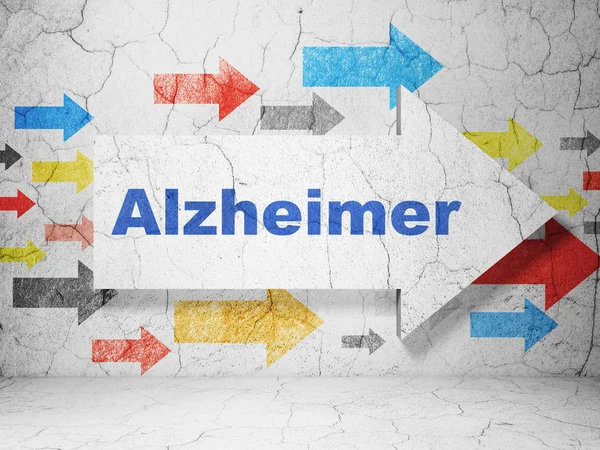 Concepto de medicina: flecha con Alzheimer en el fondo de la pared grunge —  Fotos de Stock