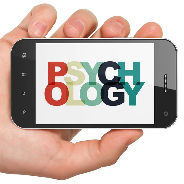 Healthcare concept: Hand Holding Smartphone with Psychology on  display — Stock Photo, Image