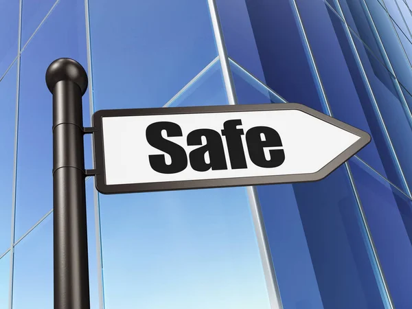 Concepto de protección: firma Safe on Building background — Foto de Stock